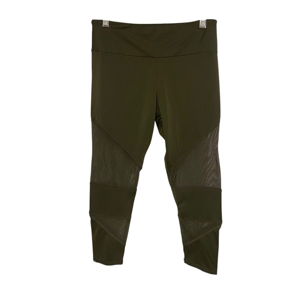 Onzie Flow Olive Green‎ Mesh Panel Cropped Leggings Size S/M Yoga Pants